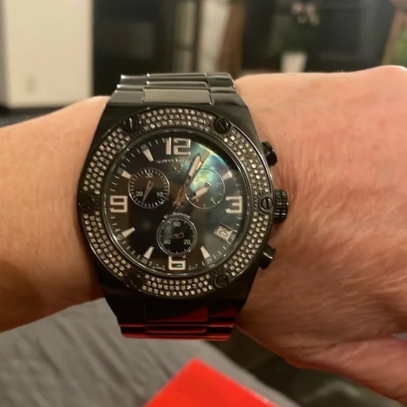 🌟🌟HOST PICK🌟🌟Swiss Legend Black Chronograph Watch with Diamonds